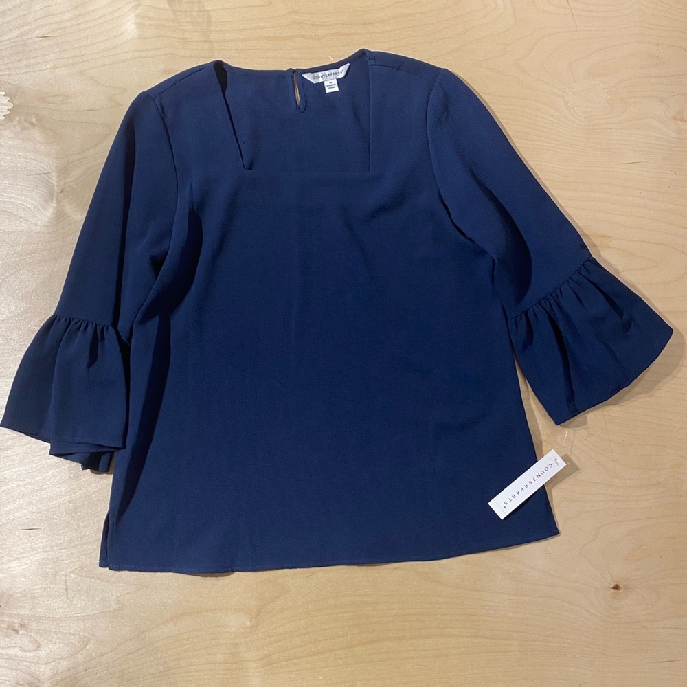 Counterparts Navy Bell Sleeve Blouse Medium (QG)